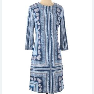 J. McLaughlin Sophia Catalina Knit Column 3/4 Sleeve Blue Knee Length Dress